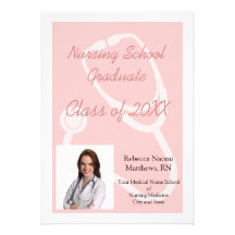 Pink/White Nursing School PGraduation Announcement
