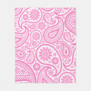 retro style Swirling swirl teardrop pattern Pink and White Paisley Floral Print fleece throw blankets