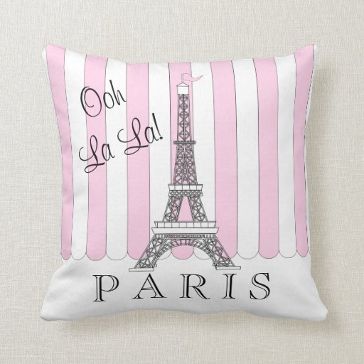 Pink White Paris Eiffel Tower Ooh La La Throw Pillow