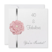 Pink White Pearl Flower Fabulous 40th Birthday Custom Announcements