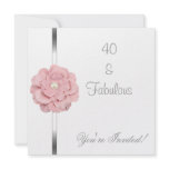 Pink White Pearl Flower Fabulous 40th Birthday Custom Announcements