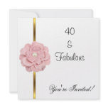 Pink White Pearl Flower Fabulous 40th Birthday Custom Invite
