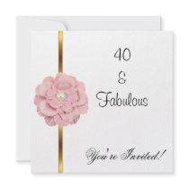 Pink White Pearl Flower Fabulous 40th Birthday Custom Invite
