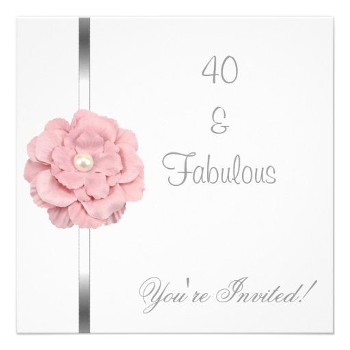 Pink White Pearl Flower Fabulous 40th Birthday Custom Announcements
