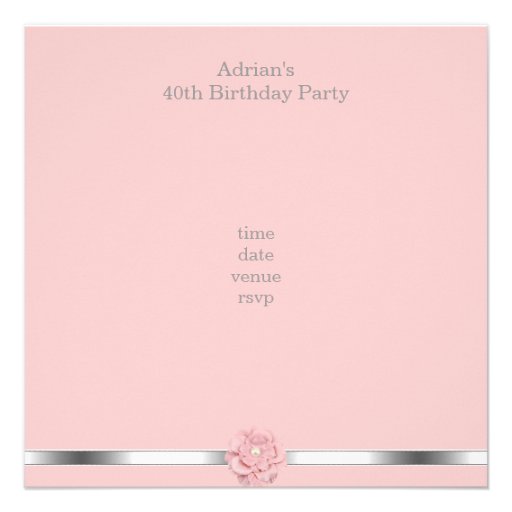 Pink White Pearl Flower Fabulous 40th Birthday Custom Announcements