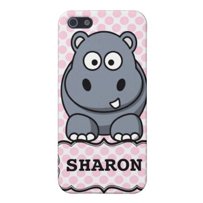 Pink White Personalized Cute Hippo Clipart Covers For iPhone 5
