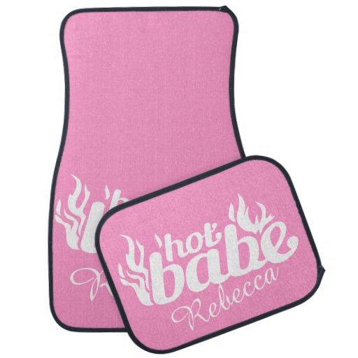 Pink white personalized hot babe car mats Zazzle