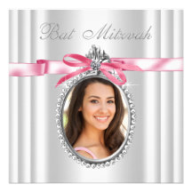 Pink White Photo Bat Mitzvah Personalized Invite