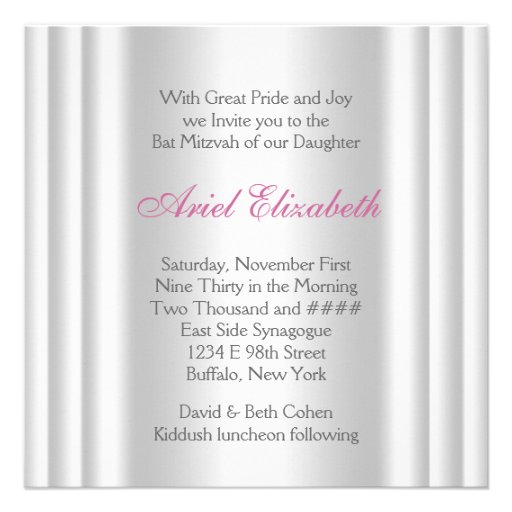 Pink White Photo Bat Mitzvah Personalized Invite