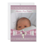 Pink White Photo Cross Baptism Christening invitations