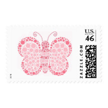 Pink & White Pointillism Elegant Butterfly Stamp