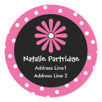 Pink & White Polka Dot Address Labels Round Sticker