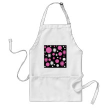 Pink, White Polka Dots & Stars on Black Background Apron
