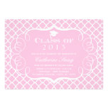 Pink + white quatrefoil graduation announcement
