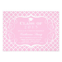 Pink + white quatrefoil graduation announcement