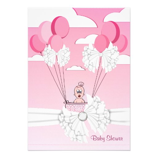Pink White Ribbon Baby Girl Shower Invitation