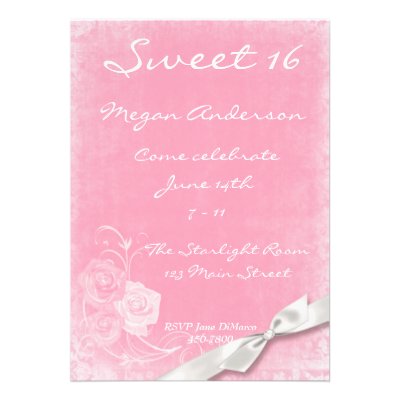 Pink White Roses Bow Invitation