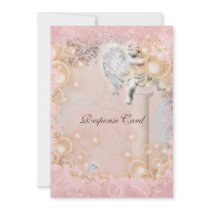 Pink white rsvp response wedding personalized invitation