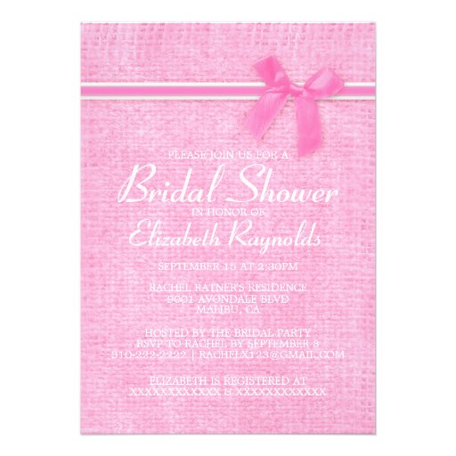 Pink White Rustic Burlap Bridal Shower Invitations
