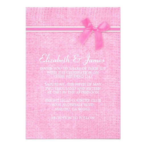 Pink & White Rustic Burlap Wedding Invitations