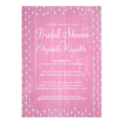 Pink White Rustic Country Bridal Shower Invitation