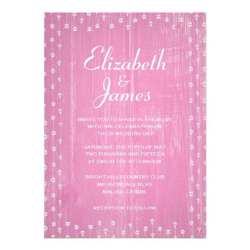 Pink White Rustic Country Wood Wedding Invitations