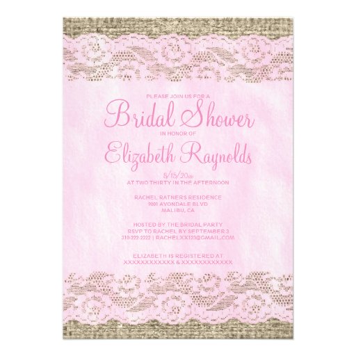 Pink & White Rustic Lace Bridal Shower Invitations