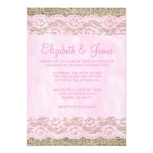 Pink & White Rustic Lace Wedding Invitations