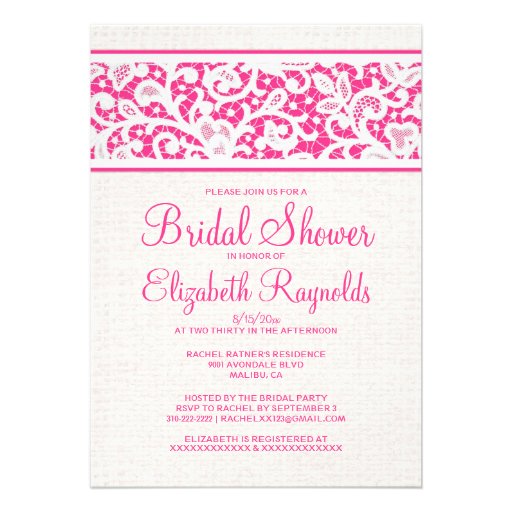 Pink White Rustic Linen Bridal Shower Invitations