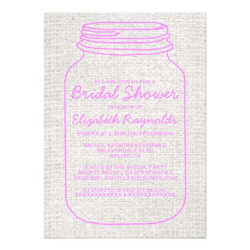 Pink White Rustic Mason Jar Bridal Shower Invites