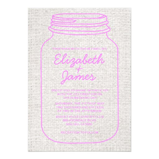 Pink & White Rustic Mason Jar Wedding Invitations