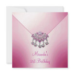 Pink White Silver Jewel 21st Birthday invitations