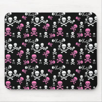 Pink & White Skull & Crossbones Black mousepads