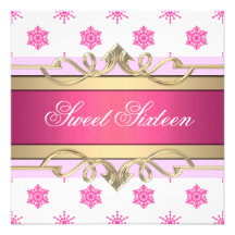 Pink & White Snowflake Birthday Invitation