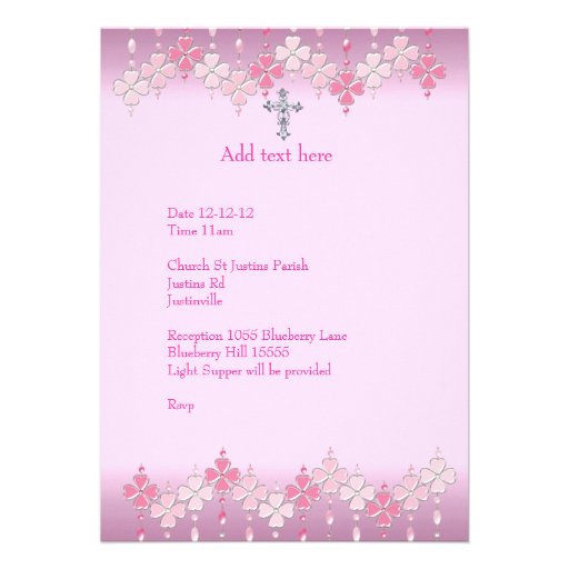 Pink White Spot  Photo Frame Cross Baptism 2 Personalized Invitation