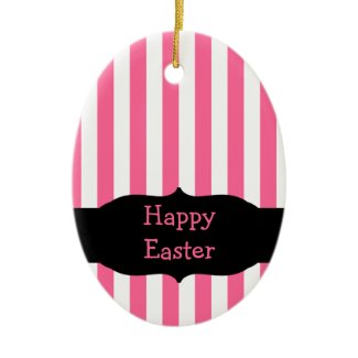 Pink & White Stripe Happy Easter Egg Ornament