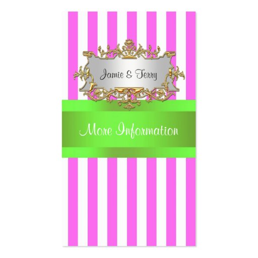 Pink White Stripe, Lime Green Ribbon Business Cards