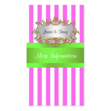 Pink White Stripe, Lime Green Ribbon Business Cards
