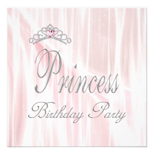 Pink White Tiara Girls Princess Birthday Party Invites