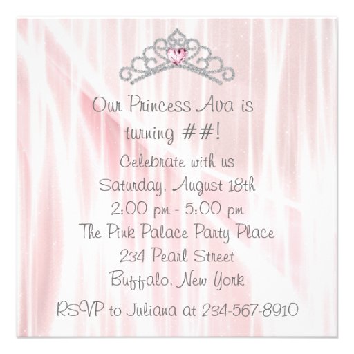 Pink White Tiara Girls Princess Birthday Party Invites