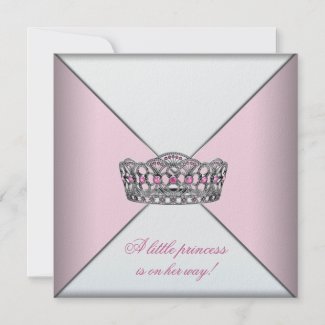 Pink White Tiara Princess Baby Girl Shower Invitation