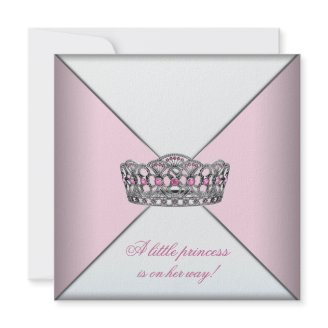 Pink White Tiara Princess Baby Girl Shower Invitation