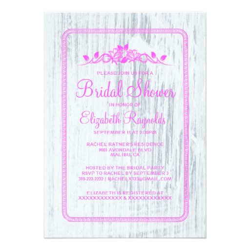 Pink White Vintage Barn Wood Bridal Shower Invites