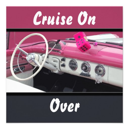 Pink & White Vintage Car Birthday Bash Custom Invites