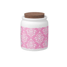 Pink White Vintage Damask Pattern 1 Candy Dish