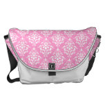 Pink White Vintage Damask Pattern 1 Messenger Bag