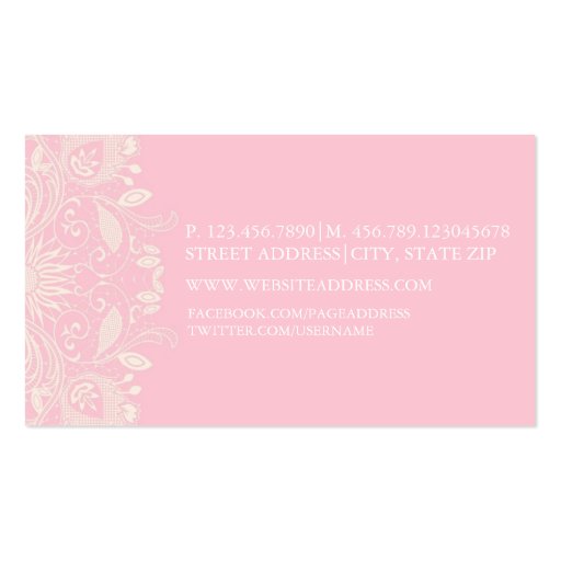 Pink & White Vintage Lace Business Card (back side)