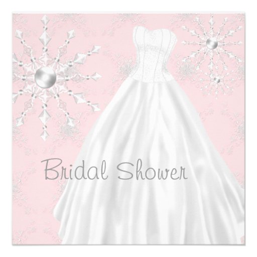 Pink White Wedding Dress Bridal Shower Invitations