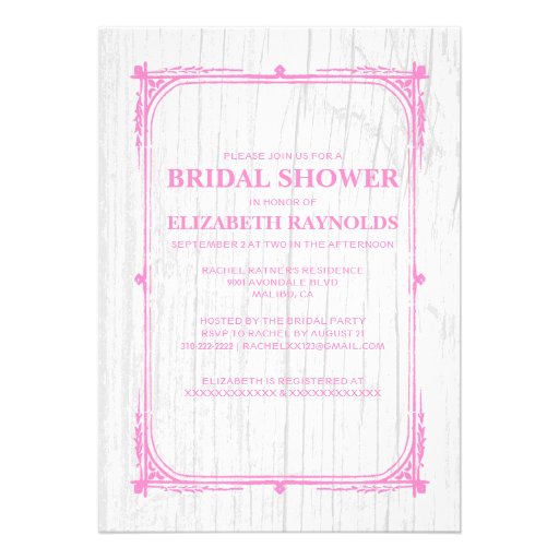 Pink White Western Barn Wood Bridal Shower Invites