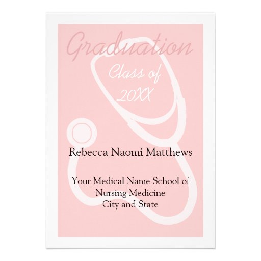 Pink/White Women's Health Graduation Announcement (front side)